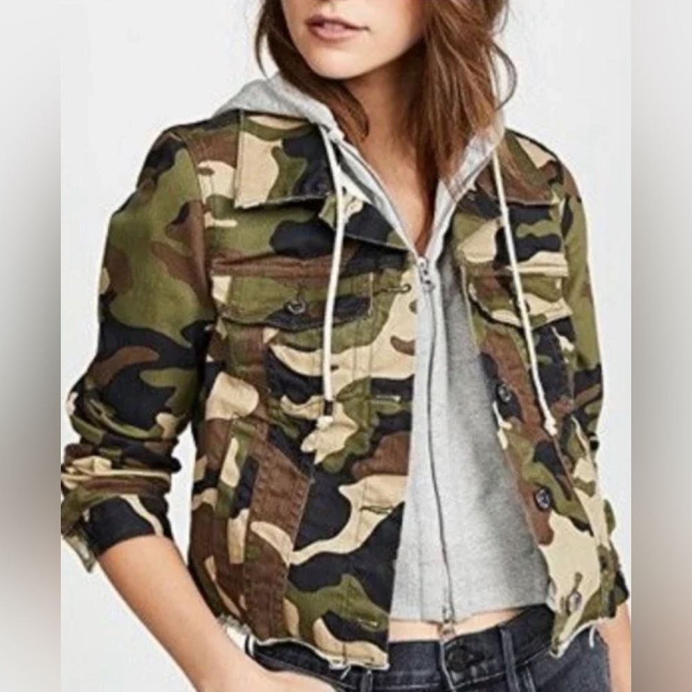Veronica Beard Cara Camo & Terry Hooded Dickey Jacket